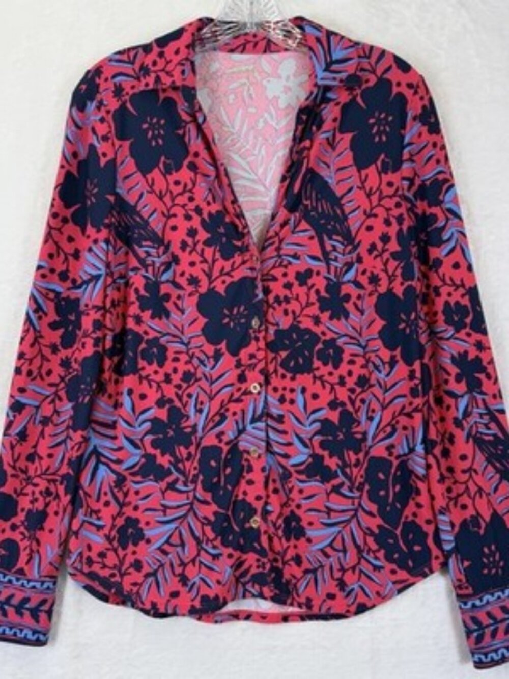 Lilly Pulitzer ChillyLilly Marlena Top Medium Shirt Button Up Long Sleeve Womens